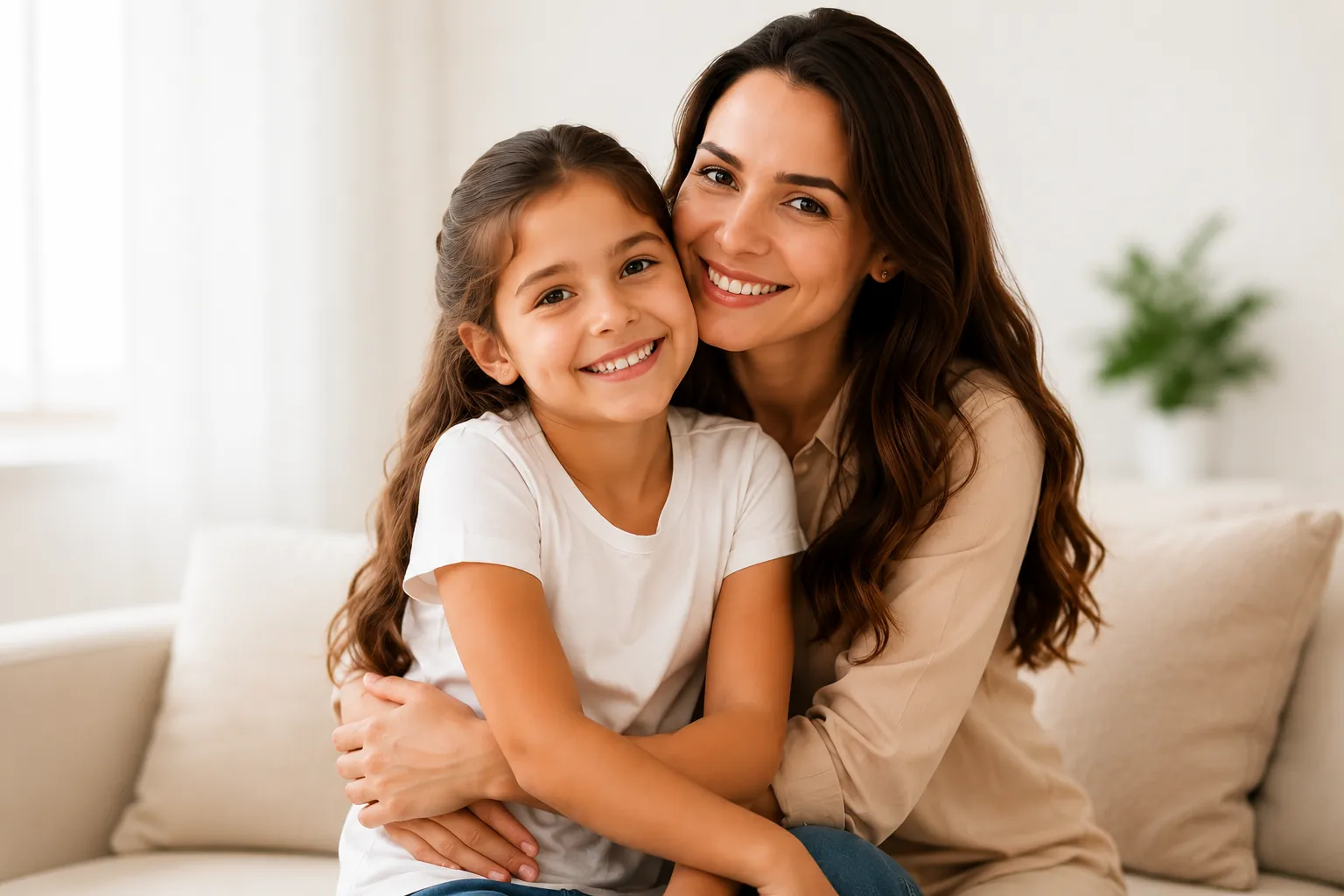 Mãe e filha sorrindo
